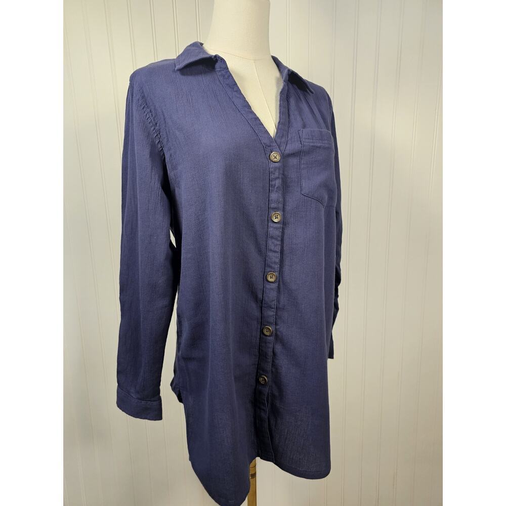 L.L Bean Cloud Gauze Cover-Up Blouse Tunic Womenâs Size S Organic Cotton Blue